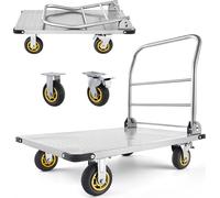 SucceBuy Chariot à plate-forme pliable 907 kg, chariot de transport avec roulettes pivotantes, chariot à main avec surface de chargement antidérapante, chariot pliable pour un rangement facile, chario