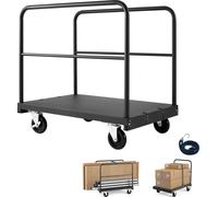 SucceBuy Chariot à plateaux avec capacité de charge de 816 kg, chariot polyvalent à roulettes 2 en 1 avec roues pivotantes à 360°, plate-forme de 914x610 mm et trois mains courantes latérales, idéal p