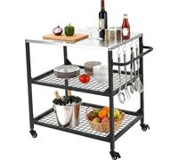 SucceBuy Chariot barbecue d'extérieur 80 x 61 cm (dimensions du plateau), table barbecue mobile avec poignée latérale, 2 grilles de rangement et 4 roulettes, chariot de service pour pique-nique, cuisi