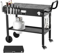 SucceBuy Chariot de barbecue d'extérieur 787 x 432 mm (dimensions du plateau), table de barbecue pliable avec support pour mouchoirs, roulettes et rangement magnétique pour outils, table de préparatio