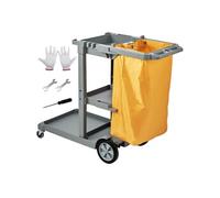 SucceBuy Chariot de Ménage Professionnel Chariot d'Entretien PP Capacité 90,7kg Gris