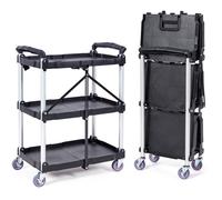SucceBuy Chariot utilitaire pliable à 3 niveaux, étagère de rangement, support mobile, chariot de service, organisateur coulissant pour cuisine et salle de bain 3 layers 15.87lbs