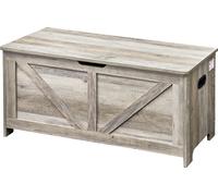SucceBuy Coffre à jouets en bois pour enfants, grande boîte de rangement avec couvercle rabattable et charnière de sécurité, 98 x 39 x 48 cm, pour salle de jeux, chambre à coucher, salon, gris