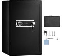 SucceBuy Coffre-fort à porte unique, 4,0 pieds cubes, serrure t mot de passe, coffre-fort avec serrure, poche ignifuge, plateau à clés, lumière LED et 2 étagères pour argent, documents, bijoux