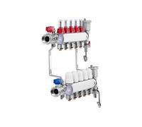 SucceBuy Collecteur de distribution de chaleur à 5 branches, collecteur de tube PEX de 1/2 pouce, collecteur PEX en acier inoxydable pour chauffage par le sol hydronique, kit de collecteur de distribu