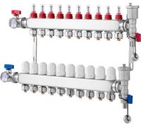 SucceBuy Collecteur de distribution de chaleur à 10 branches, collecteur de tube PEX de 1/2 pouce, collecteur PEX en acier inoxydable pour chauffage par le sol hydronique, kit de collecteur de distrib