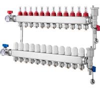 SucceBuy Collecteur de distribution de chaleur à 12 branches, collecteur de tube PEX de 1/2 pouce, collecteur PEX en acier inoxydable pour chauffage au sol hydronique, kit de collecteur PEX avec adapt