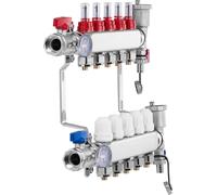 SucceBuy Collecteur de distribution de chaleur à 5 branches, collecteur de tube PEX de 1/2 pouce, collecteur PEX en acier inoxydable pour chauffage par le sol hydronique, kit de collecteur de distribu