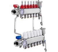 SucceBuy Collecteur de distribution de chaleur à 6 branches, collecteur de tubes PEX de 1/2 pouce, collecteur PEX en acier inoxydable pour le chauffage par le sol hydronique, kit de collecteur de dist