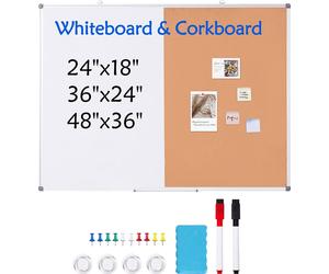 SucceBuy Combinaison Tableau Blanc & Tableau en Liège 48 "x36" avec cadre aluminium - Tableau d'affichage magnétique effaçable à sec 2 en 1 à fixer au mur - Idéal pour l'école, la maison, le bureau