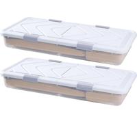 SucceBuy Commode sous le lit Boîte de rangement, lot de 2, à roulettes (101 x 51 x 15 cm), boîte sous le lit avec couvercle et fermeture grise, organisateur pour vêtements, chaussures, couvertures et
