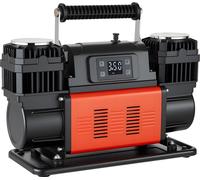 SucceBuy Compresseur d'air à deux cylindres, 300 L/min, pompe à pneus avec arrêt automatique, 12 V, 10,3 bar, pompe à air portable avec affichage LCD & adaptateurs pour camions, voitures, SUV, 4x4 & c