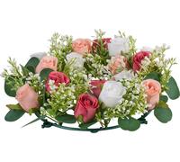 SucceBuy Couronne de fleurs artificielles, 340x340x90 mm, Couronne décorative avec des roses roses et blanches, Idéal pour la Saint-Valentin, la Fête des Mères, les fêtes, les mariages et la décoratio