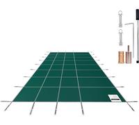 SucceBuy Couverture de sécurité pour piscine, 4,8 x 11,9 m, rectangulaire, pour piscines enterrées, filet avec trous de drainage, couverture de sécurité pour l'hiver, vert