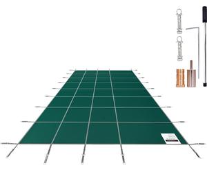 SucceBuy Couverture de sécurité pour piscine, 4,8 x 11,9 m, rectangulaire, pour piscines enterrées, filet avec trous de drainage, couverture de sécurité pour l'hiver, vert