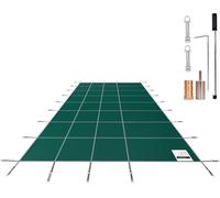 SucceBuy Couverture de sécurité pour piscine, adaptée aux piscines rectangulaires encastrées de 4,8 x 9,7 m, couverture rigide en filet avec trous de drainage, couverture de sécurité d'hiver pour pisc