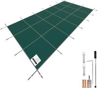SucceBuy Couverture de sécurité pour piscine, adaptée aux piscines rectangulaires encastrées de 6 x 12 m, couverture solide en filet avec trous de drainage pour la sécurité en hiver, vert pour les pis