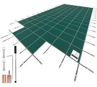 SucceBuy Couverture de sécurité pour piscine, adaptée aux piscines rectangulaires encastrées de 6 x 12 m, couverture solide en filet avec une marche centrale de 1,2 x 3 m et des trous de drainage pour