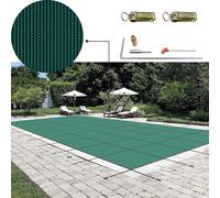 SucceBuy Couverture de sécurité pour piscines rectangulaires encastrées (16 x 30 pieds), couverture rigide en filet avec trous de drainage, couverture de sécurité d'hiver pour piscines, tissu vert rés