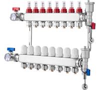 SucceBuy Distributeur de chaleur rayonnante à 8 branches, distributeur PEX en acier inoxydable pour le chauffage par le sol à eau chaude, adaptateur 1/2 pouce compris dans la livraison