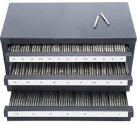 SucceBuy - Distributeur de fraises d'extrémité - armoire, organisateur à trois tiroirs pour fraises d'extrémité de 1/8" à 1", acier - solution de stockage avec étiquettes, design empilable avec 29 com