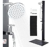 SucceBuy Douche solaire 40 L, Douche de jardin 2290 mm, Douche extérieure avec kit de montage au sol, robinetterie manuelle & à pied, réglage eau chaude & froide, Douche de camping pour jardin, piscin