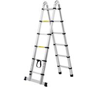 SucceBuy, échelle télescopique, 1,85-3,79 m, échelle d'extension en aluminium en forme de A, échelle pliante légère avec réglage de hauteur multiple, capacité de charge de 170 kg et barre de stabilisa