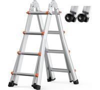 SucceBuy Echelle télescopique 15 ft cadre A, rallonge compacte en aluminium, échelle de camping-car pliable multifonctionnelle pour la maison, les escaliers, l'intérieur/l'extérieur, capacité de charg