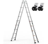 SucceBuy Echelle télescopique 16,7 ft avec cadre A, échelle télescopique compacte en aluminium, échelle de camping-car pliable multifonctionnelle pour la maison, les escaliers, l'intérieur/l'extérieur