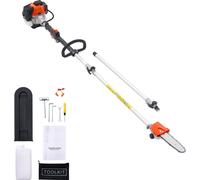 SucceBuy Élagueuse à essence, 25 cm3 2 temps, tronçonneuse avec perche télescopique de 2 à 2,74 m, guide-chaîne de 20,3 cm et réservoir de 650 ml, idéale pour couper des branches en hauteur.