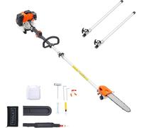 SucceBuy Élagueuse à essence 43 cm3 2 temps, tronçonneuse à tête pivotante, scie télescopique avec perche extensible de 2,16 à 3,66 m, guide-chaîne de 25,4 cm, réservoir de 850 ml, idéale pour l'entre