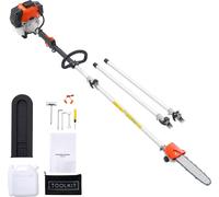 SucceBuy Élagueuse à essence, tronçonneuse 43 cm3 2 temps, scie télescopique avec perche extensible de 2,08 à 3,58 m, guide-chaîne de 25,4 cm, réservoir de 850 ml, idéale pour couper des branches en h