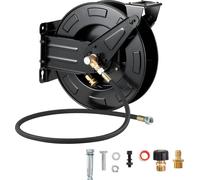 SucceBuy Enrouleur de tuyau de nettoyeur haute pression, 15,2 m x 9,5 mm, enrouleur de tuyau robuste en acier, max. 275 bar, rétraction automatique, montage polyvalent au mur et au sol pour l'entretie