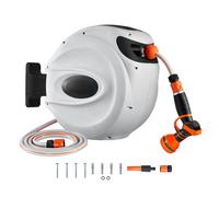 SucceBuy Enrouleur de tuyau rétractable 82 pieds x 1/2 pouce 180 ° Enrouleur de tuyau d'eau de jardin mural à support pivotant avec buse à 9 motifs 25m0.5in2m