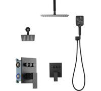 SucceBuy Ensemble de douche avec pomme de douche à effet pluie de 12 pouces / pomme de douche à montage mural de 6 pouces / douchette à main 4 en 1, double pommeau de pluie pivotant (3 modes), vanne e