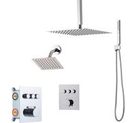SucceBuy Ensemble de douche avec pomme de douche à effet pluie de 12 pouces, pomme de douche à montage mural de 6 pouces et douchette à main 2 en 1. Pomme de pluie double pivotante à trois fonctions, 