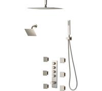 SucceBuy Ensemble de douche avec pomme de douche à effet pluie de 16 pouces, pomme de douche à montage mural de 6 pouces, douchette à main et 6 jets pour le corps, pomme de douche double pluie, valve 
