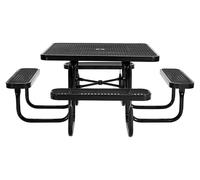 SucceBuy : ensemble de mobilier de jardin carré comprenant une table et 4 bancs, résistant aux intempéries, pour terrasse ; table en acier thermolaqué avec trou pour parasol ; ensemble de sièges pour 