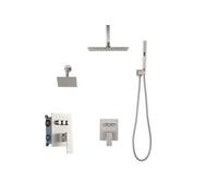 Set de robinetterie de douche SucceBuy avec pomme de douche à effet pluie de 10 pouces, pomme de douche à montage mural de 6 pouces et douchette 2 en 1, double pommeau de pluie rotatif à 3 fonctions, 