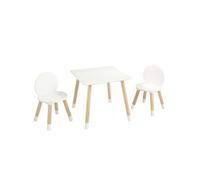SucceBuy Ensemble Table et Chaises D'Art Pour Enfants 50x50x43,7cm Bois Clair et Blanc
