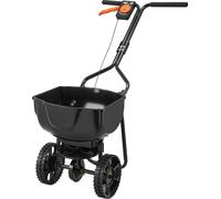 SucceBuy Epandeur avec capacité de 6,8 kg, épandeur d'engrais avec largeur d'épandage de 3 m, épandeur centrifuge avec pneus de 25,4 cm, quantité d'épandage réglable pour engrais et semences dans le j
