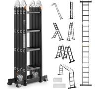 SucceBuy Escabeau pliable polyvalent 7 en 1 4 marches 15,5 pieds avec planches d'échafaudage