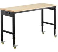 SucceBuy Établi 1524x559x711-1030 mm, capacité de charge 907 kg, table de travail avec prise électrique, roulettes et panneau à outils, table stable avec plateau en chêne pour garage, atelier, bureau 