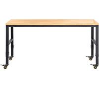 SucceBuy Établi à hauteur réglable, 155 x 51 cm, table de garage, hauteur 80-105 cm, capacité de charge 720 kg, prises de courant, plateau en bois dur, cadre métallique, roulettes pivotantes, pour l'a