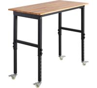 SucceBuy Établi avec capacité de charge de 680 kg, table de travail réglable en hauteur (725-1075 mm), surface de travail de 122x60 cm en bois de chêne, établi mobile pour le garage, l'atelier, la mai