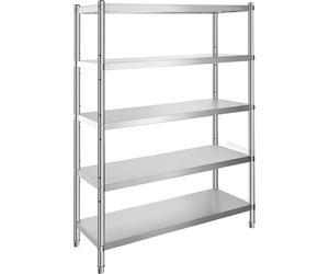 SucceBuy Étagère 48x18,5 pouces, 5 niveaux d'étagères de stockage réglables, acier inoxydable, pour la cuisine et le garage, avec pieds réglables
