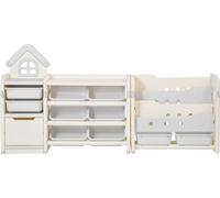SucceBuy Étagère à 4 niveaux avec 10 boîtes en plastique pour jouets et livres