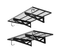 SucceBuy Étagère murale de garage à 2 niveaux 24x48 pouces avec crochets, capacité de 250 lb par étagère, rangement flottant en métal pour garage 24x48inch