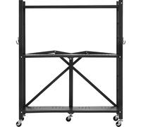 SucceBuy Étagère pliable à 3 niveaux avec roulettes, 33x76x91 cm, étagère pliable pour charges lourdes, étagère fixe sans montage, étagère ménagère polyvalente, étagère de cuisine, étagère métallique 