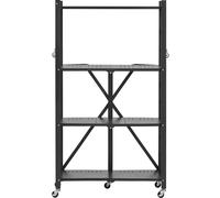 SucceBuy Étagère pliable à 4 niveaux avec roulettes, 33x66x117 cm, étagère pliable pour charges lourdes, étagère sur pied sans montage, étagère polyvalente pour la maison, la cuisine, le garage ou la